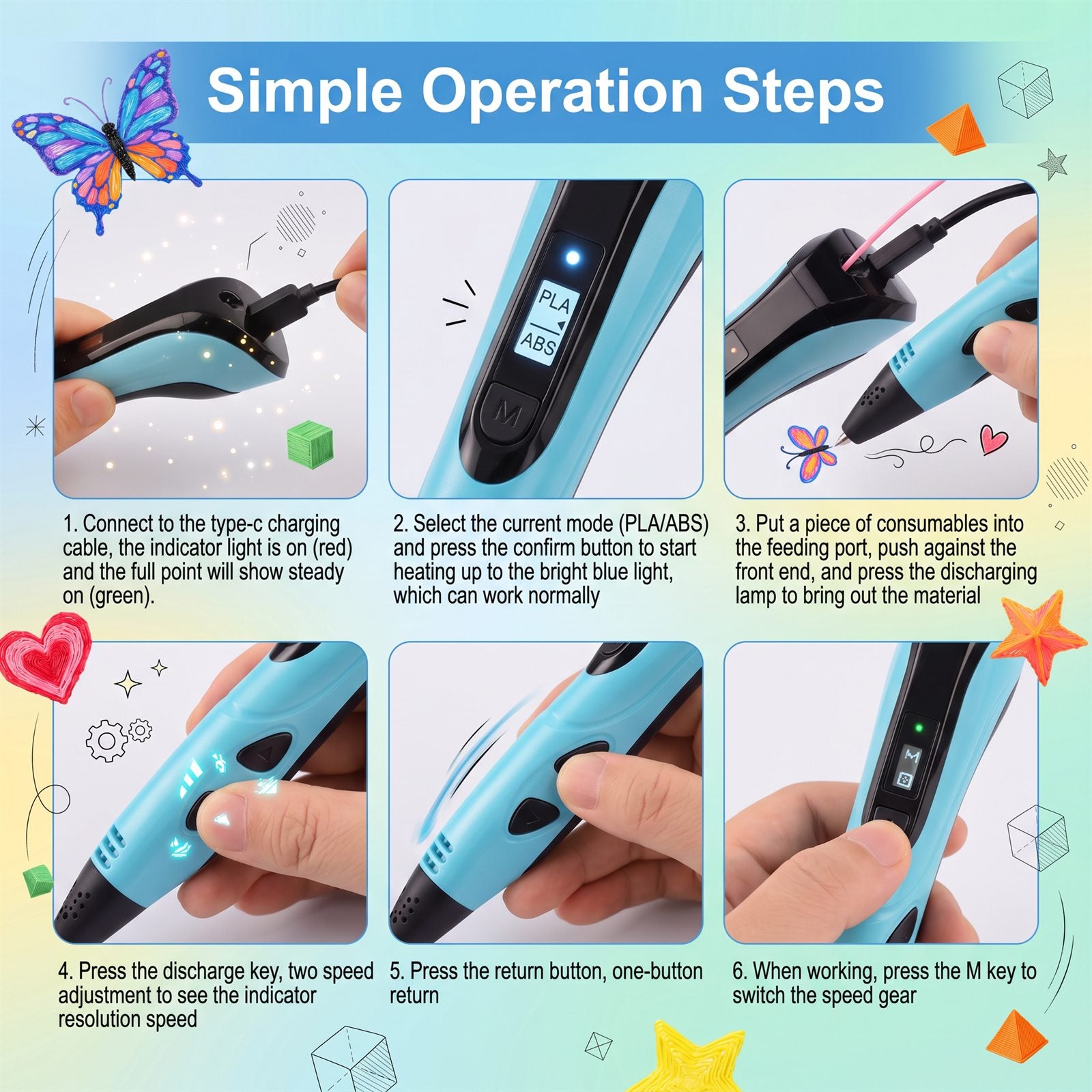 Simple operation steps for the Growing Sparks 3D pen